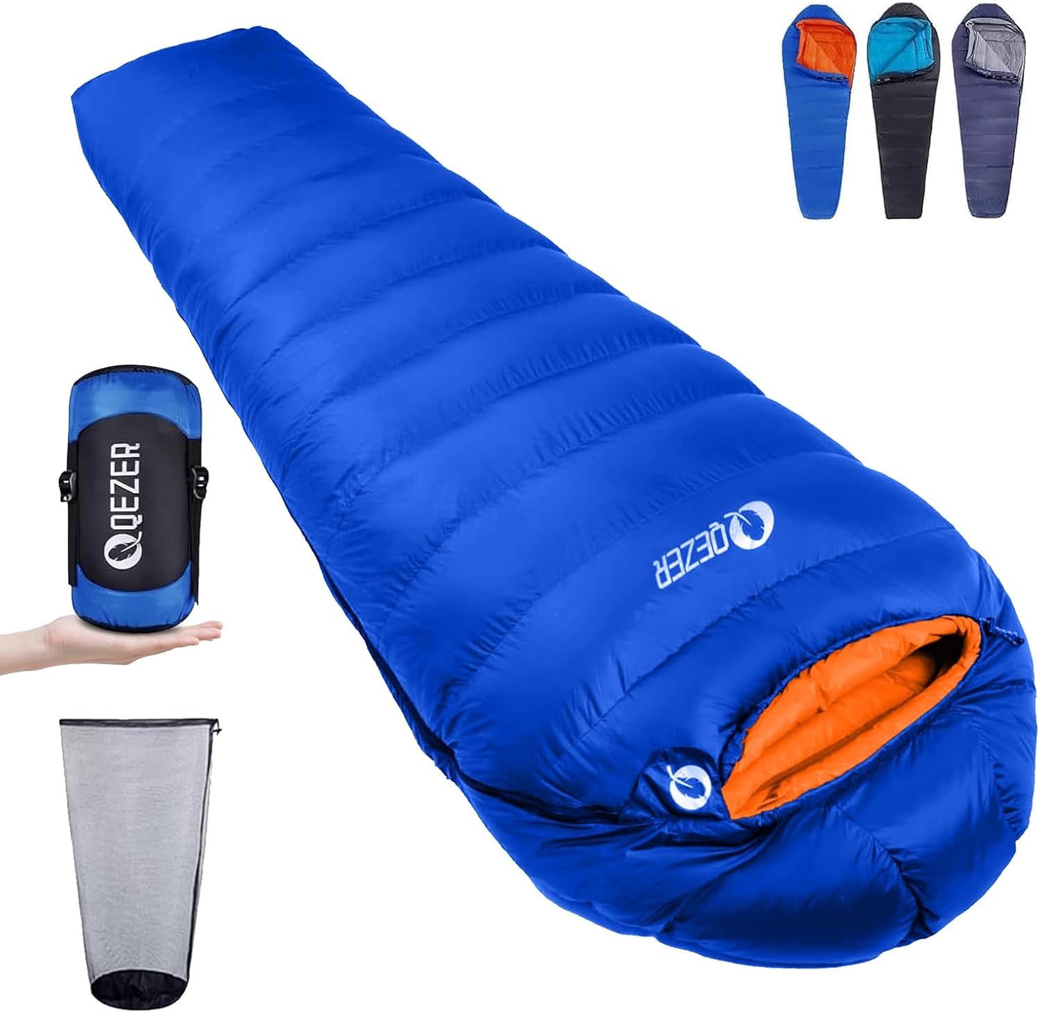 Saco de dormir QEZER de pluma de pato 600 fill para frio extremo