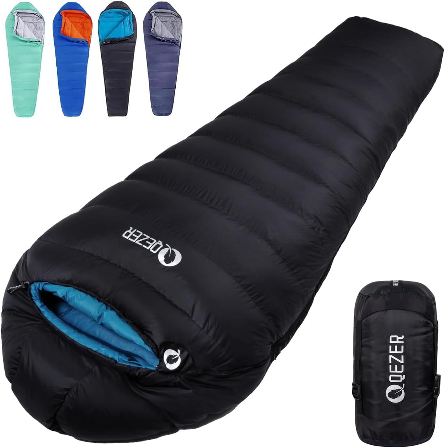 Saco de dormir QEZER de pluma 600 fill para temperaturas muito baixas