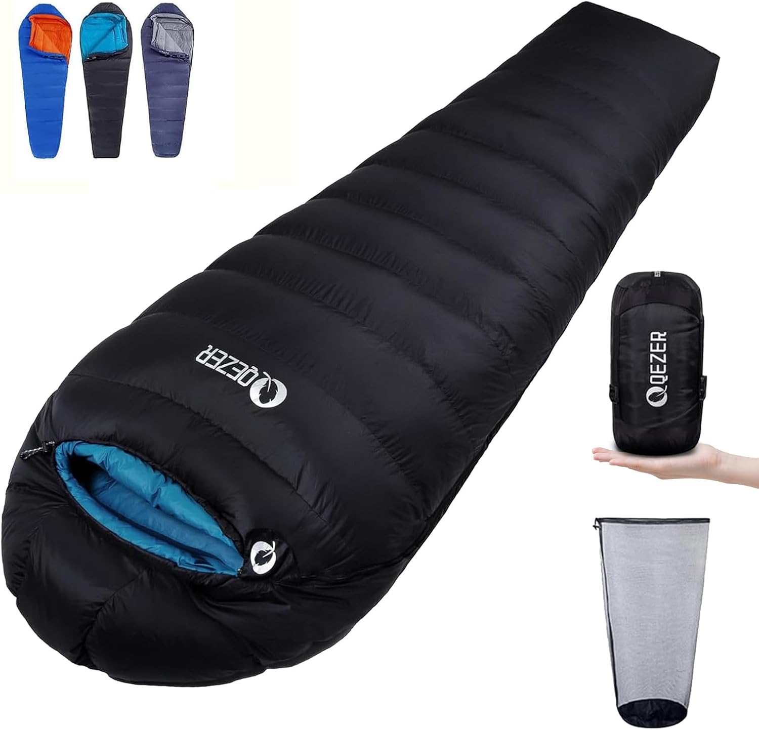 Saco de dormir QEZER de pluma 600 fill com saco de compressão para frio
