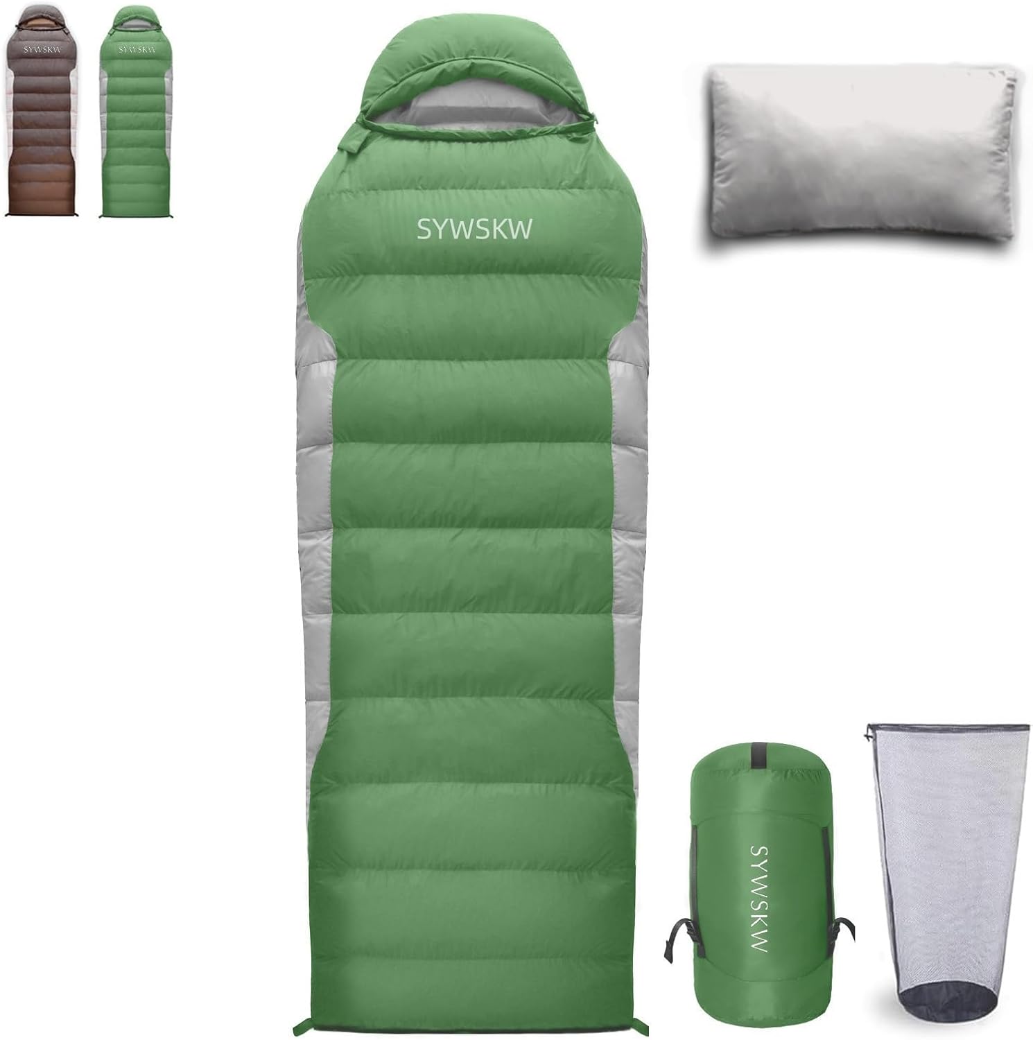 Saco de dormir SYWSKW de pluma de pato 680FP com travesseiro