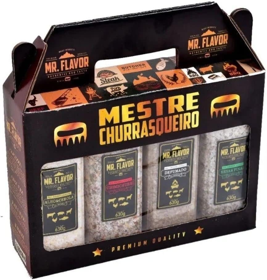 Kit com quatro sais grossos temperados Mestre Churrasqueiro