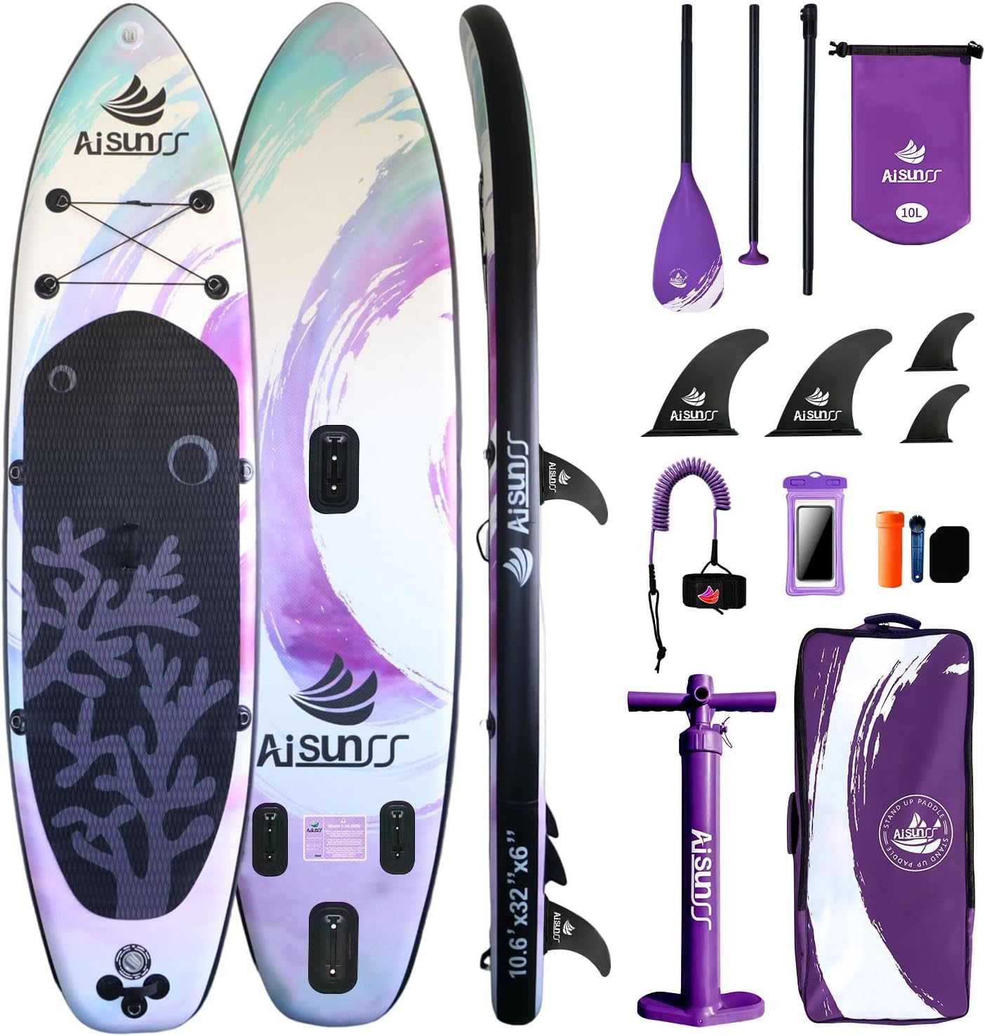 Prancha de stand up paddle inflável AISUNSS de 10 pés e 6 polegadas