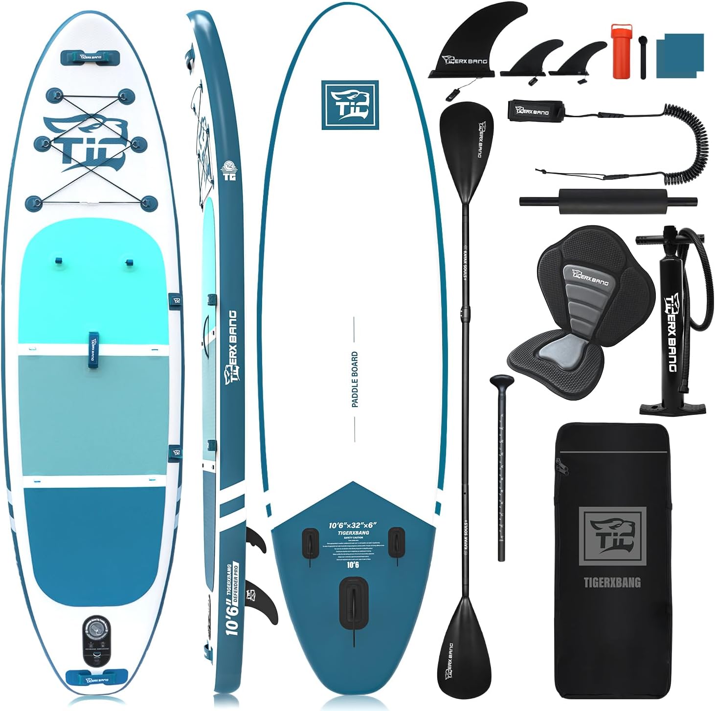 Prancha de stand up paddle inflável TIGERXBANG com assento de caiaque