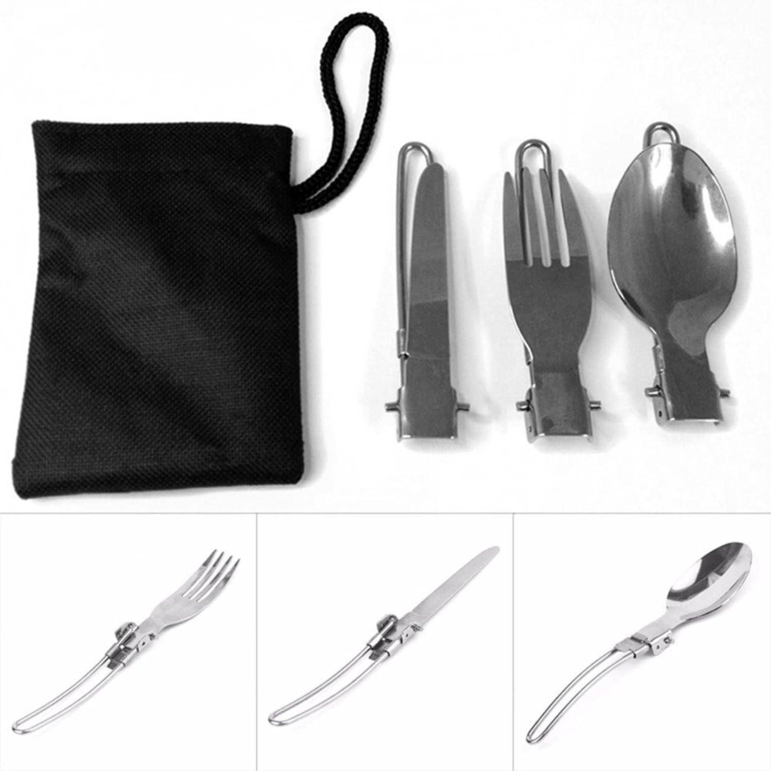 Kit de talheres de camping retrateis com estojo
