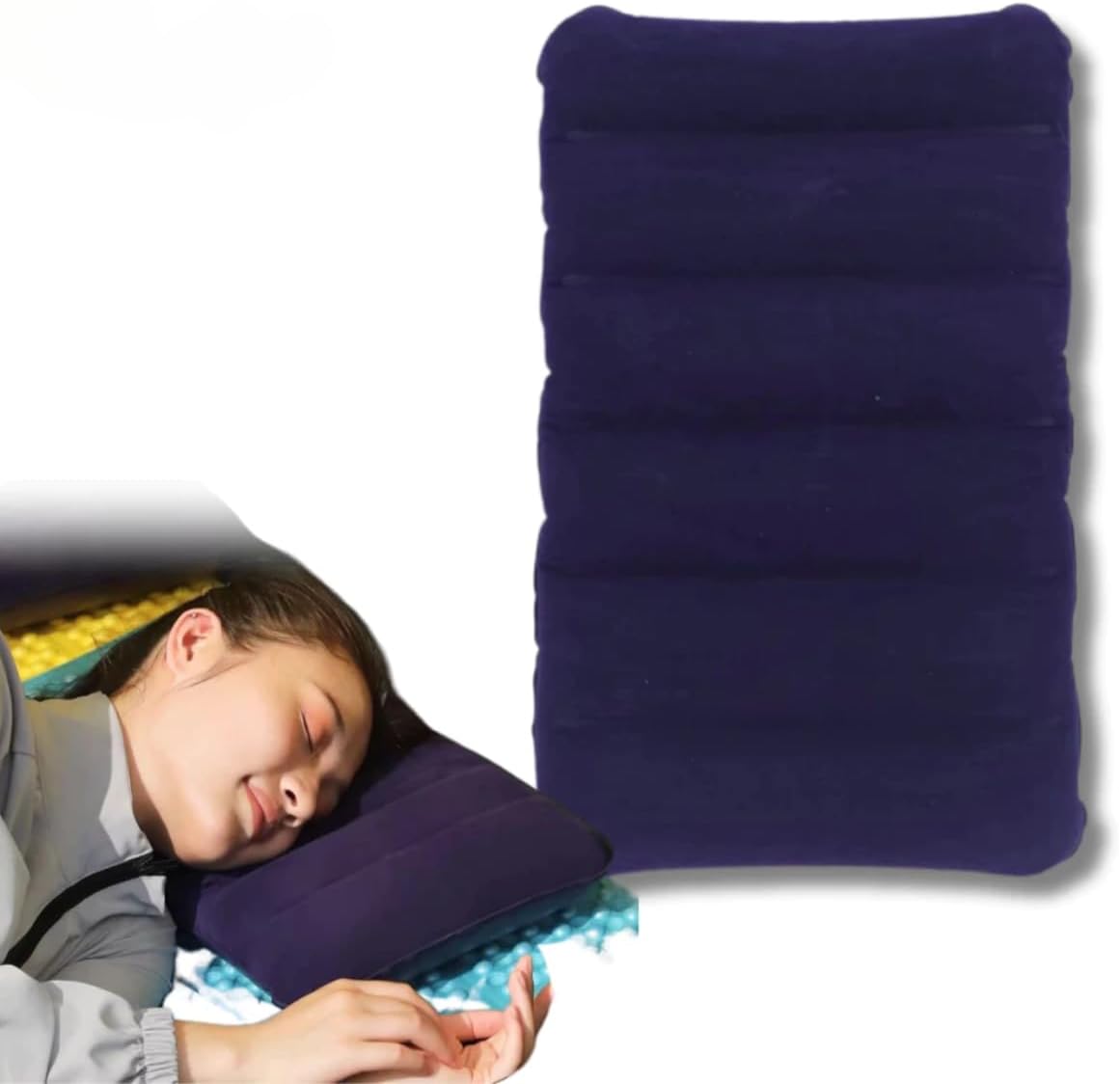 Kit com dois travesseiros infláveis azuis compactos