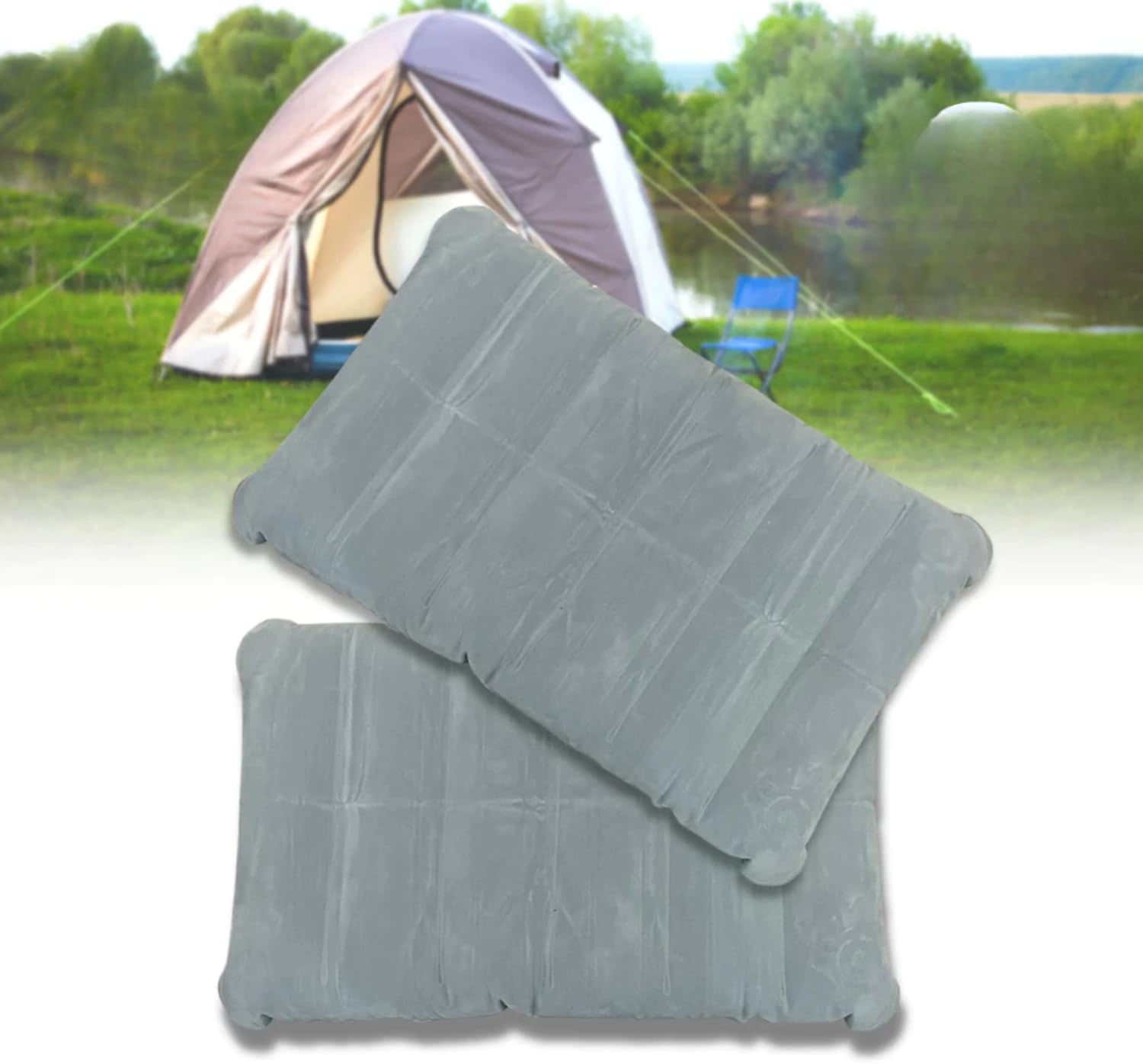 Kit com dois travesseiros infláveis aveludados para camping